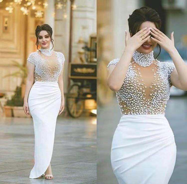 2022 Evening Dress Elegant New Arrival Vestido De Novia Pearl Split Wrapped High Neck African Women Prom Formal Gowns Robe De Soiree Vestidos Longo