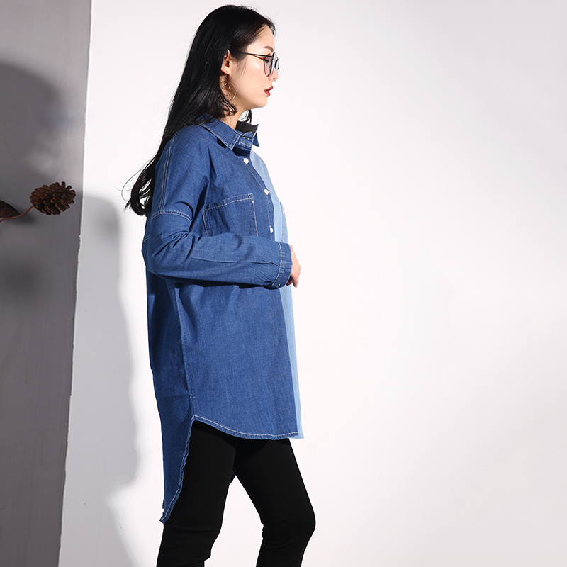 LANMREM Autumn Single Breasted Patchwork Denim Coat Personality Pocket For Women Fashion Jacket Batwing Long Sleeve MA705 201217