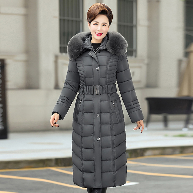 Winter Jacket Women Middle-aged X-Long Plus Size Thick Fur Collar Winter Coat Women Long Parkas Hooded Cotton Outerwear L-5XL 201029