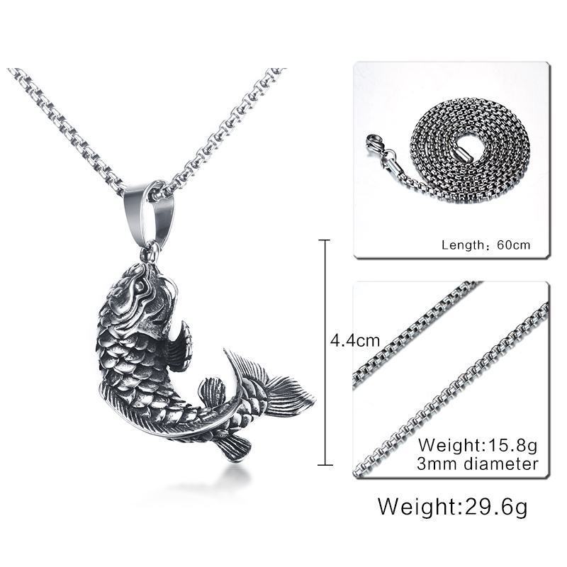 Mens Goldfish Hooked 3D Koi Fish Pendant Necklace in Stainless Steel Mythical Ocean Jewelry Collares Collier Colar 201013