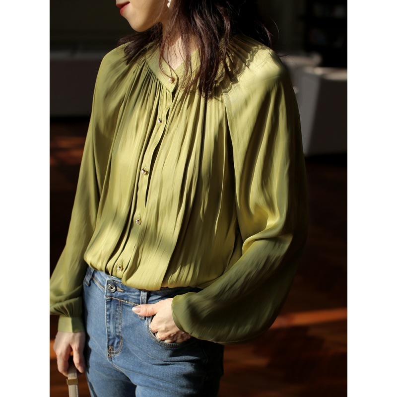 CMAZ Women Blouses 2020 Spring Summer Shirts Solid Oneck Vintage Lady Office Tops CMAZ1002 T200505