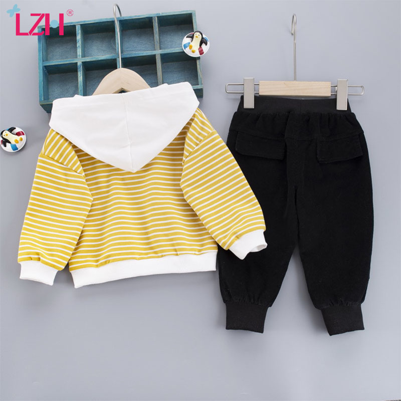LZH 2020 Autumn Baby Boys Clothes Suit Children Clothing Winter Baby Girls Clothes Striped Hoodies+Pants 2Pcs Set Kids ClothesX1019
