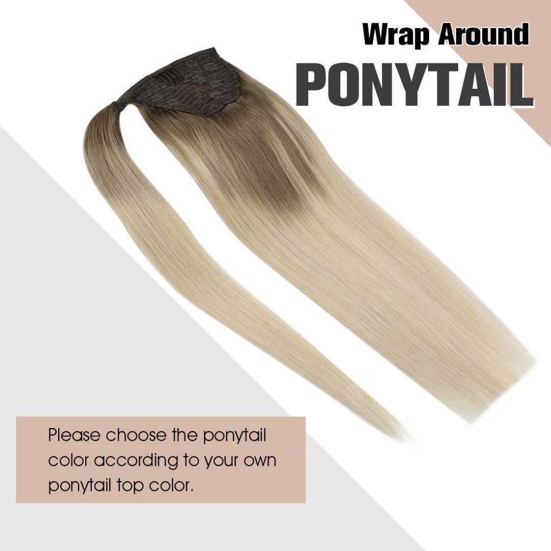 Balayage Human Hair Virgin Brazilian Wrap Around Clip In Ponytail Extensions Slik Straight Highlights Remy Pnytail Hair