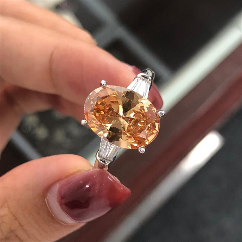 Classical 4 Claw Fine Jewelry 925 Sterling Silver Large Oval Cut Multi Color Gemstones Moissanite Eternity Women Wedding Bridal Ring Gift