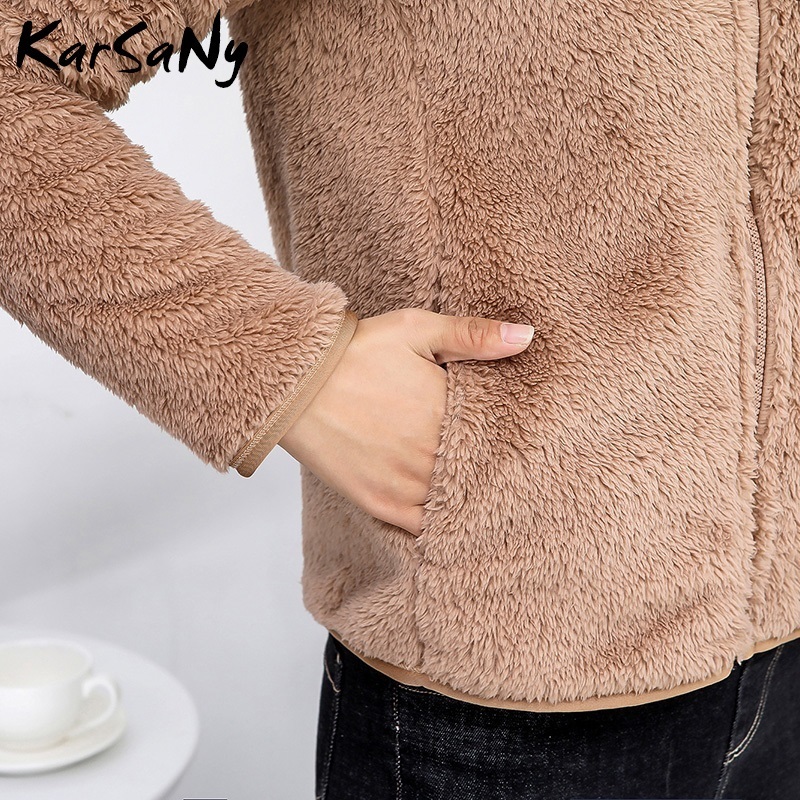 Womens Fleece Jacket Women Winter Autumn Zipper Warm Velvet Jacket Womens Outerwear Womens Thick Doublesided Fleece Coats 201029