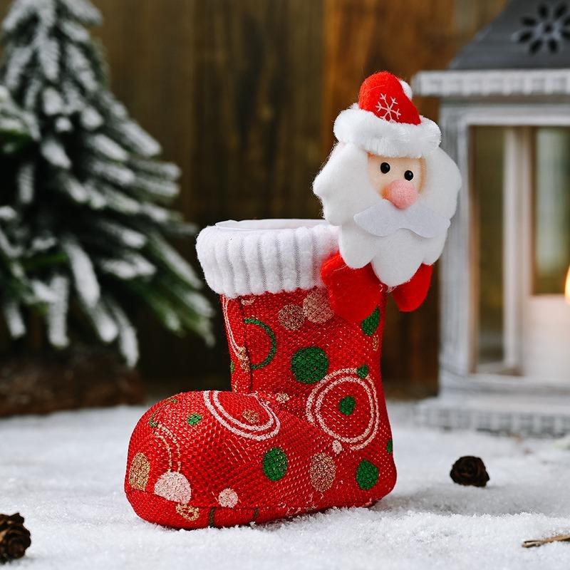 Cartoon Santa Snowman Head Christmas Boots Xmas Kids Candy Gift Bag New Year Home Christmas Tree Decorations Pendant Stockings