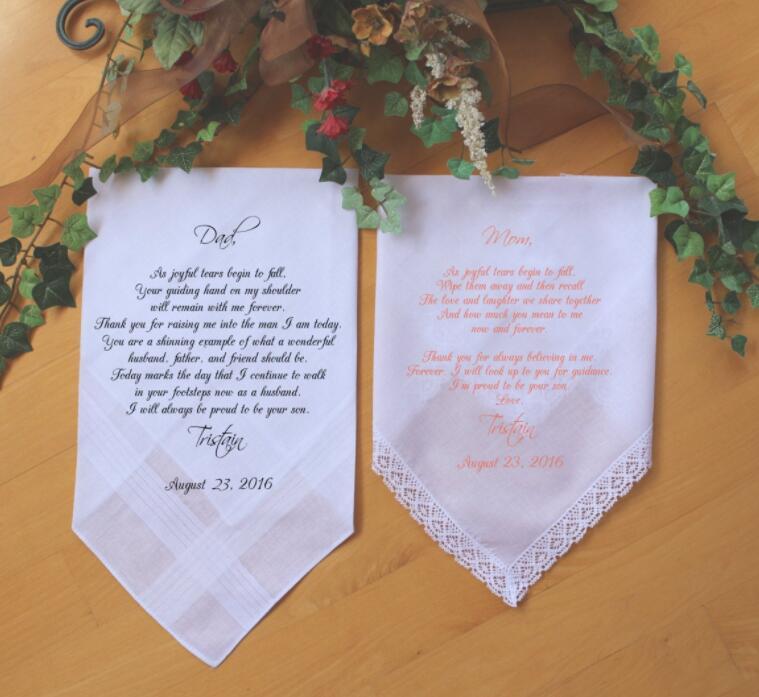 set of 2 Customize any verse Parents of the Groom gift from the Groom, Wedding Handkerchief, PRINTED,Wedding Gifts from son
set of 2 Customize any verse Parents of the Groom gift from the Groom, Wedding Handkerchief, PRINTED,Wedding Gifts from son