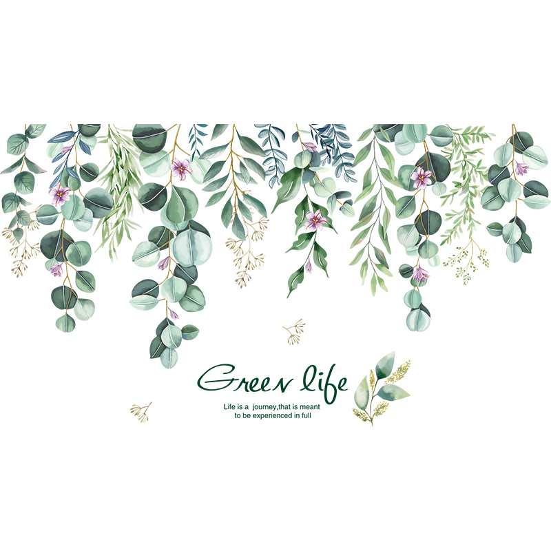 Tropical Tree Leaves Wall Stickers DIY Green Plants Wall Decals for Living Room Bedroom Kitchen Home Decoration LJ201128