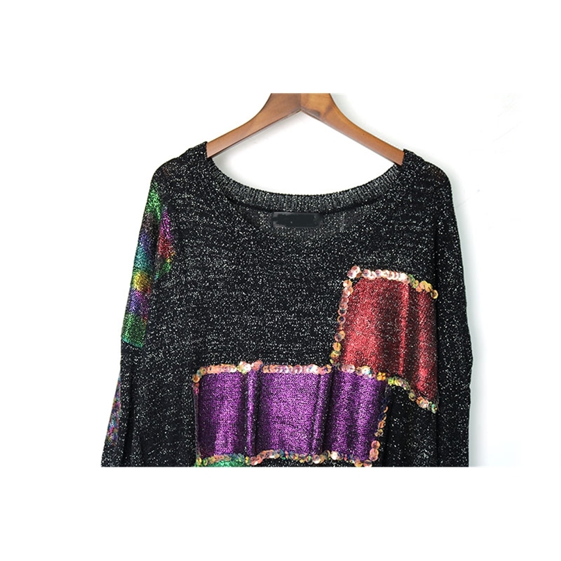 Tassel Hem Knitted Sweater Vintage Sequin Elegant Korea Fashion Autumn Patchwork Minority Style Sweater 201225