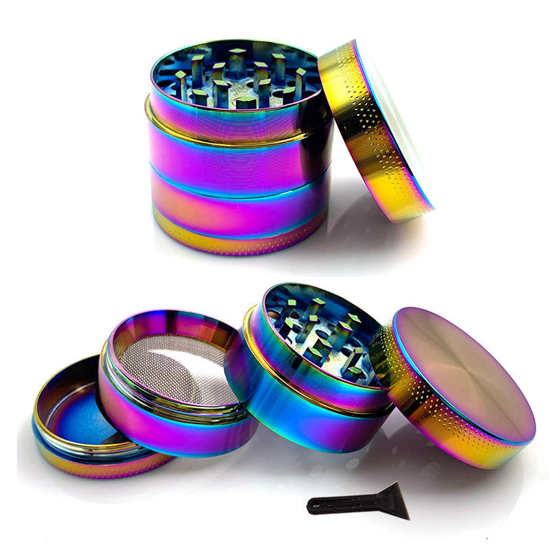 Rainbow Metal Grinder 4 Parts Mesh Screen Pollen Catcher 40mm Smoke Herb Herbal Spice Mini Grinder Crusher