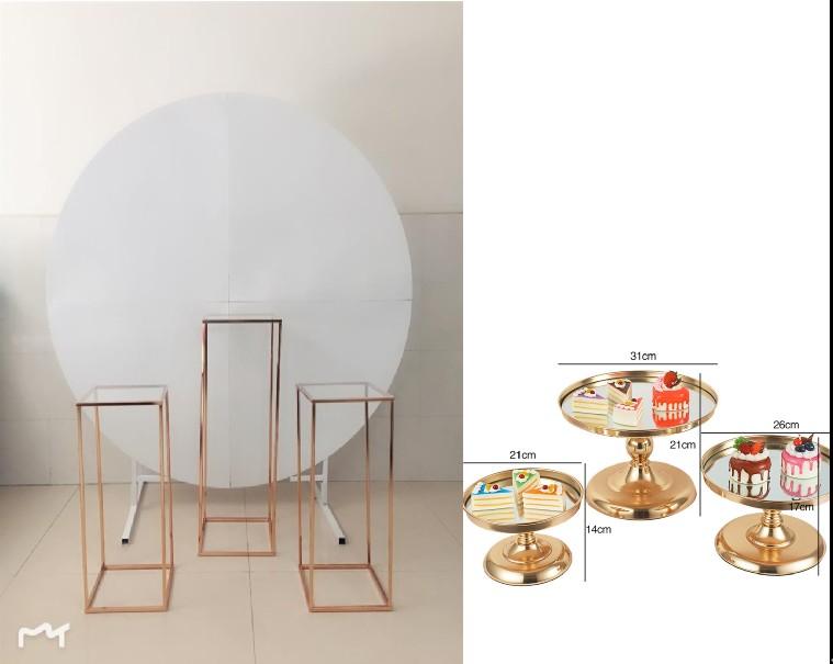 Party Decoration 7pcs Wedding Supplier Backdrops Iron Circle Frame Board With Glossy Gold Plinths Pillar And Mirror Cake Holder Dessert Set
Party Decoration 7pcs Wedding Supplier Backdrops Iron Circle Frame Board With Glossy Gold Plinths Pillar And Mirror Cake Holder Dessert Set