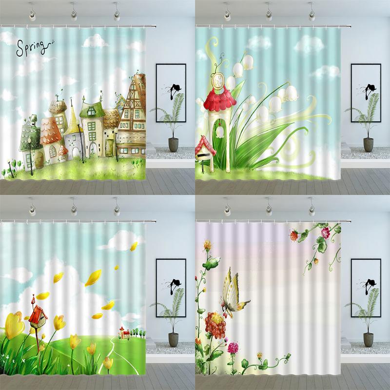 Spring Cartoon Landscape Shower Curtains Flower Plant Scenery Pattern Bathroom Decor Accessories Cloth Hanging Curtain Set Cheap
Spring Cartoon Landscape Shower Curtains Flower Plant Scenery Pattern Bathroom Decor Accessories Cloth Hanging Curtain Set Cheap