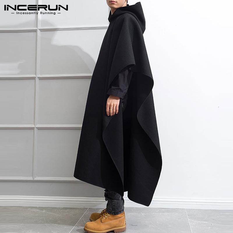 Stylish Men Cloak Coats Hooded Cape Solid Loose 2020 Streetwear Punk Style Windproof Men Long Trench Chic Winter Poncho INCERUN