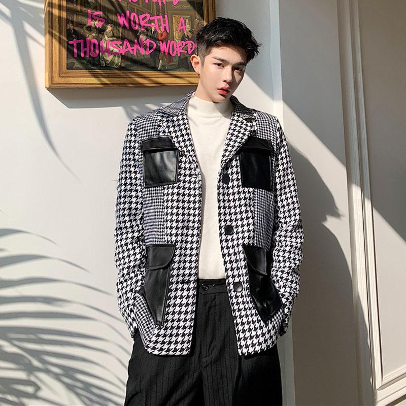 Men Loose Casual Houndstooth Splice Leather Pocket Thicken Blazers Suit Coat Outerwear Male Vintage Suit Jacket Outerwear, Tf17
Men Loose Casual Houndstooth Splice Leather Pocket Thicken Blazers Suit Coat Outerwear Male Vintage Suit Jacket Outerwear, Tf17