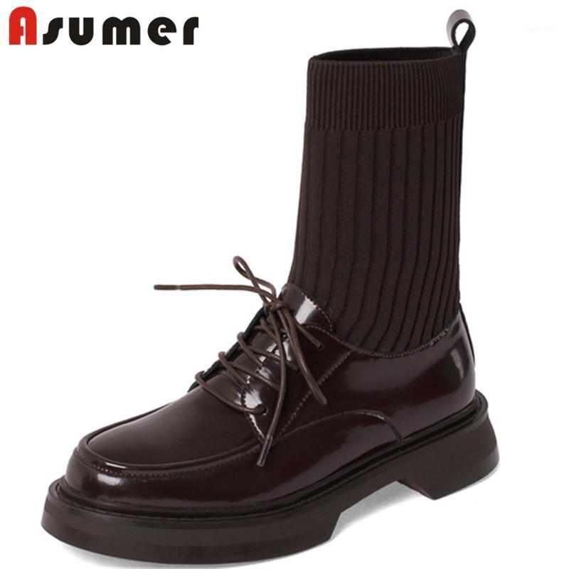 Asumer 2021 top quality genuine leather +knitting ankle boots women vintage casual shoes lace up autumn winter flat shoes ladies1, Black with fur
Asumer 2021 top quality genuine leather +knitting ankle boots women vintage casual shoes lace up autumn winter flat shoes ladies1, Black with fur