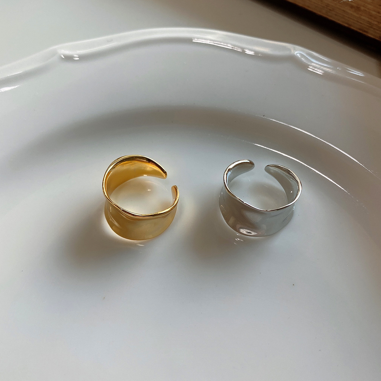 New minimalism 925 sterling silver handmade vintage jewelry American European designer irregular shape adjustable rings gold rhodium color