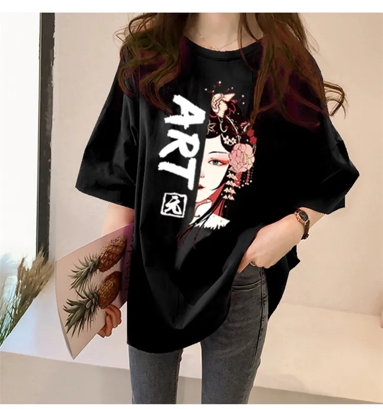 women fashion clothing new women's Top plus size Chinese printed round neck long sleeve T-shirt graphic t shirts 201029