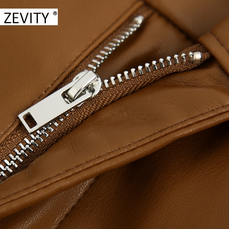 ZEVITY Women fashion solid PU leather straight pants female zipper fly casual slim long Trousers chic autumn business pants P935 201228
