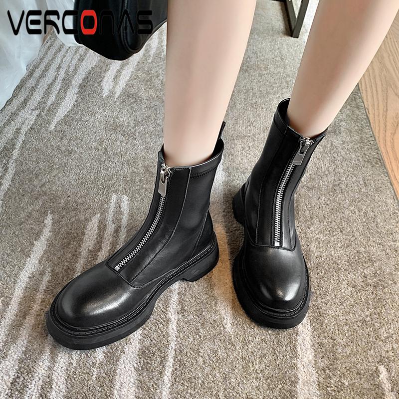 VERCONAS Concise Casual Women Ankle Boots Genuine Leather Front Zipper Shoes Woman Autumn Winter New Front Zipper Platform Boots, Whited
VERCONAS Concise Casual Women Ankle Boots Genuine Leather Front Zipper Shoes Woman Autumn Winter New Front Zipper Platform Boots, Whited