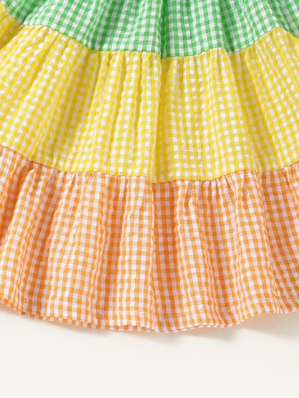Toddler Girls Gingham Cut And Sew Shirred Cami Dress SHE