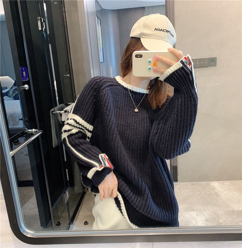 2021 New Outono Roupas Femininas Luxo Inverno Faculdade Estilo Agulha Grossa Malha Pulver Blusas Soltas Listras Casuais Colorblock RQMZ 0AKB, Navy blue.
2021 New Outono Roupas Femininas Luxo Inverno Faculdade Estilo Agulha Grossa Malha Pulver Blusas Soltas Listras Casuais Colorblock RQMZ 0AKB, Navy blue.
