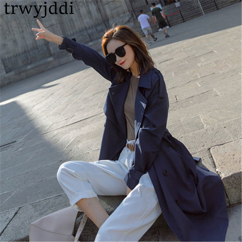Fashion Windbreaker Coats Long Section 2019 New Spring Autumn Coat Women Trench Coats Korean Loose Casual Ladies Outerwear T200319