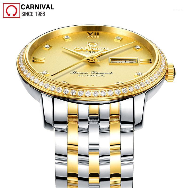 Wristwatches Carnival Mens Mechanical Watches Top Diamond Golden Automatic Watch Men Stainless Steel Business Clock Reloj Hombre1, Gold
Wristwatches Carnival Mens Mechanical Watches Top Diamond Golden Automatic Watch Men Stainless Steel Business Clock Reloj Hombre1, Gold