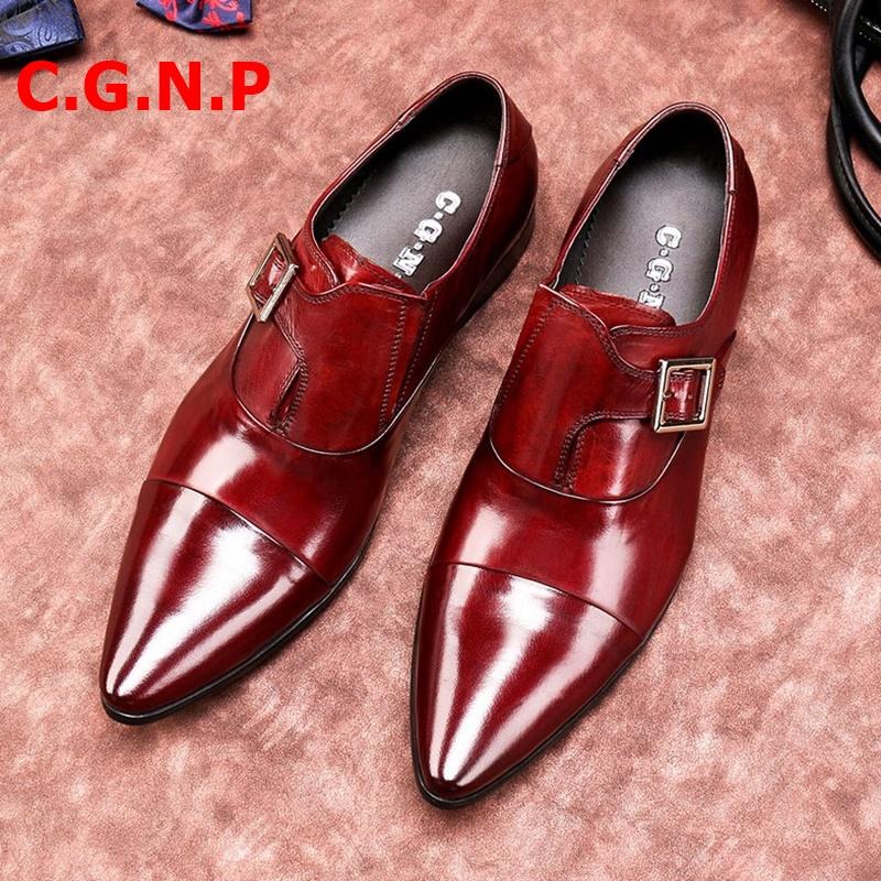 C.G.N.P Classic Buckles Men Shoes Wine-red Genuine Leather Pointed Toe Loafers Luxury Slip-on Dress Shoes Business Formal, As picture
C.G.N.P Classic Buckles Men Shoes Wine-red Genuine Leather Pointed Toe Loafers Luxury Slip-on Dress Shoes Business Formal, As picture