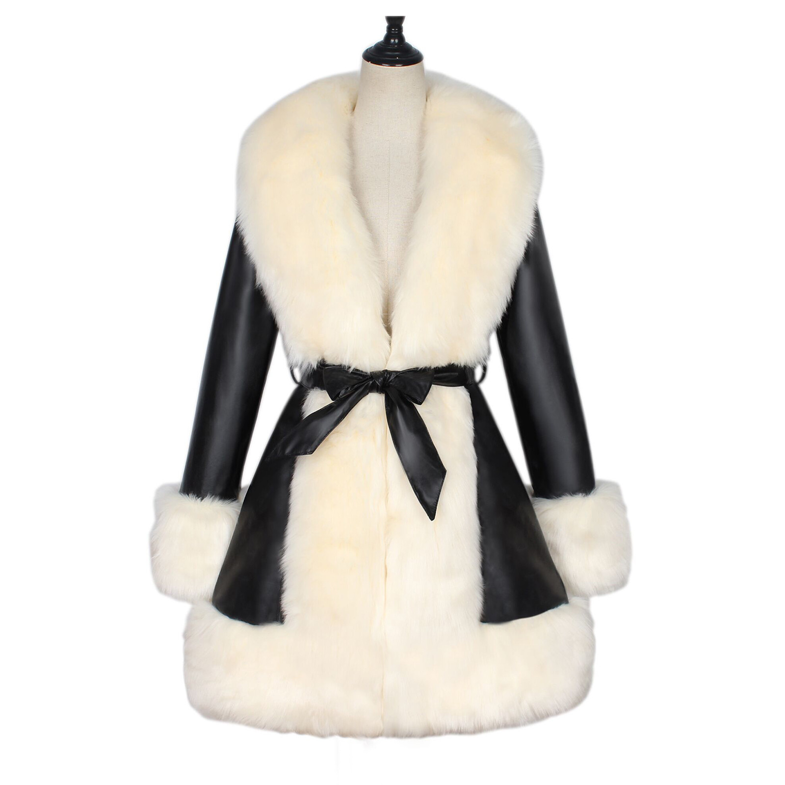 Winter Jacket Women Plus Size 3XL Big Faux Fur Collar Slim Long Parka Mujer Long Leather Overcoat Casual Black Coat 201030