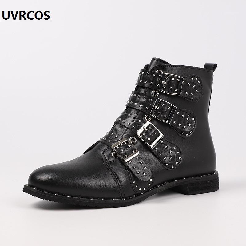 Pointed fashion metal rivet belt buckle big yards ladies boots1, Black