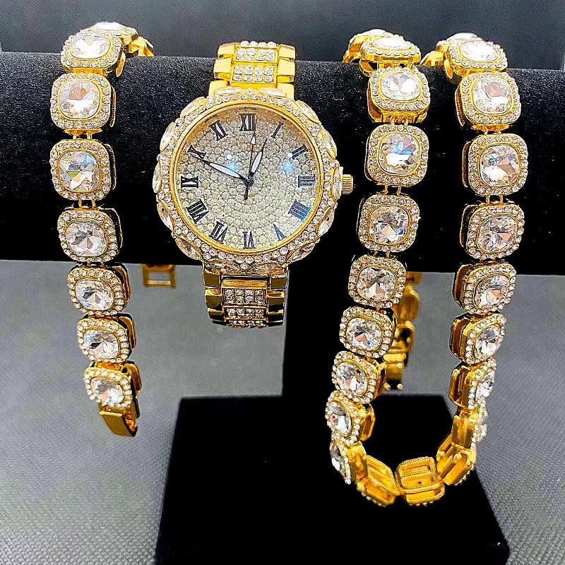 Wristwatches 3pcs Iced Out Watches For Women Diamound Gold Watch Link Chain Bracelet Necklace Choker Bling Jewelry Set Quartz, Slivery;brown
Wristwatches 3pcs Iced Out Watches For Women Diamound Gold Watch Link Chain Bracelet Necklace Choker Bling Jewelry Set Quartz, Slivery;brown