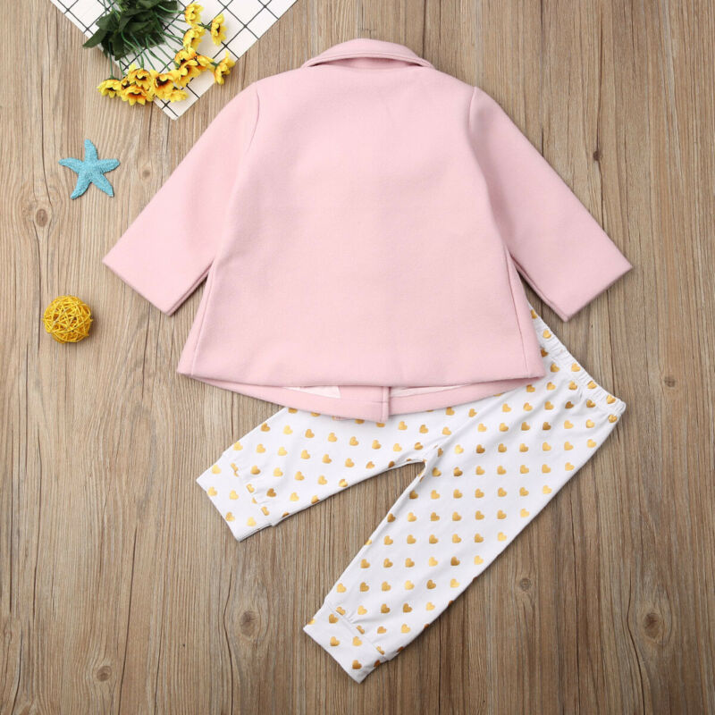 Autumn Winter Kid Baby Girls Bow Wool Overcoat Outwear Clothes 2Pcs Coat+ Pants1-5YX1019