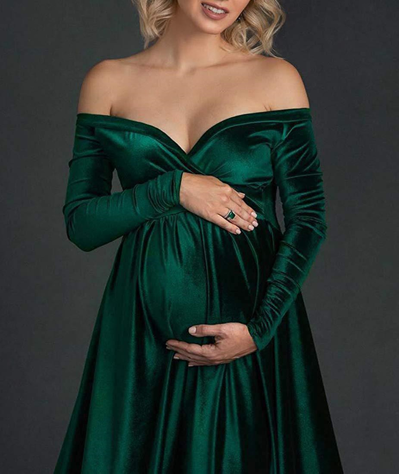 Gold velvet Maternity Dress Photography Props For Autumn and winter Women Maxi Maternity Gown Clothes For Photo Shoots 201008