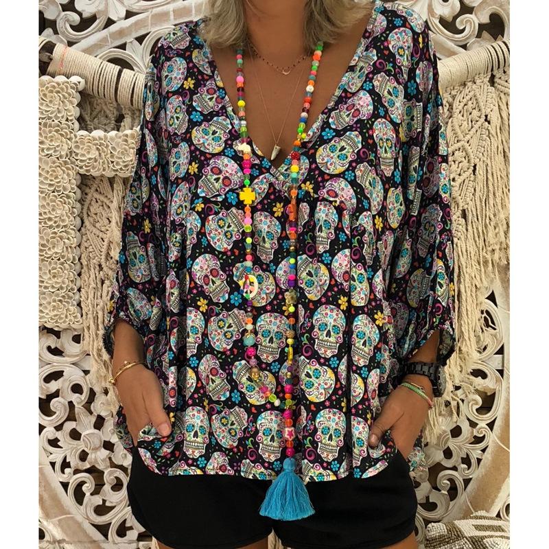 women blouse fashion 2021 female ladies pumpkin clothing womens skull printed Halloween top shirt top 90s, Black 
women blouse fashion 2021 female ladies pumpkin clothing womens skull printed Halloween top shirt top 90s, Black