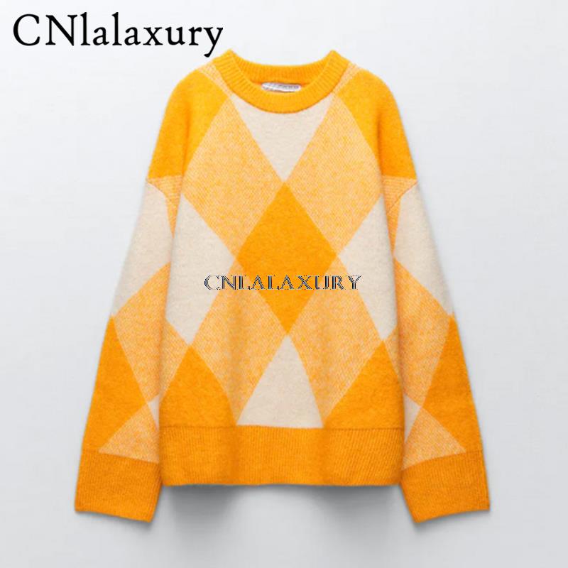 CNlalaxury 2021 Autumn Za New Argyle Knitted Sweater Women Loose Pullover Lazy Style Sweaters Female Jumper Pull Femme Pullovers, Yellow
CNlalaxury 2021 Autumn Za New Argyle Knitted Sweater Women Loose Pullover Lazy Style Sweaters Female Jumper Pull Femme Pullovers, Yellow
