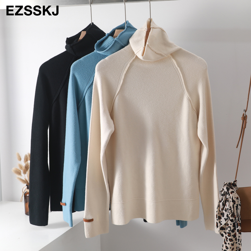 High Quality Turtleneck Sweater Women Autumn Winter thick Pullover Solid Knitted Sweater Female oversized pile collar Sweater T200101