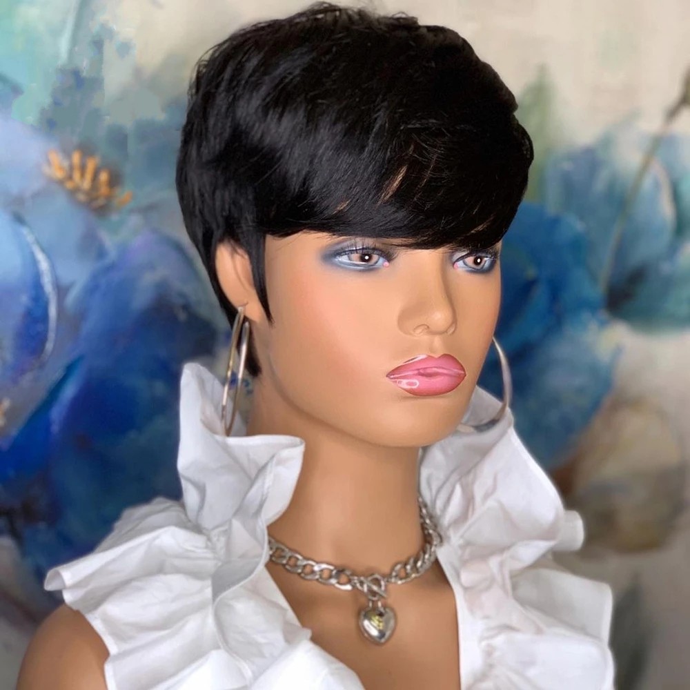Free shipping Pixie Cut Short Human Wigs Wave Wavy 180Density Full Lace Front Wig Glueless Black Color 100% Peruvian Remy Hair for Women