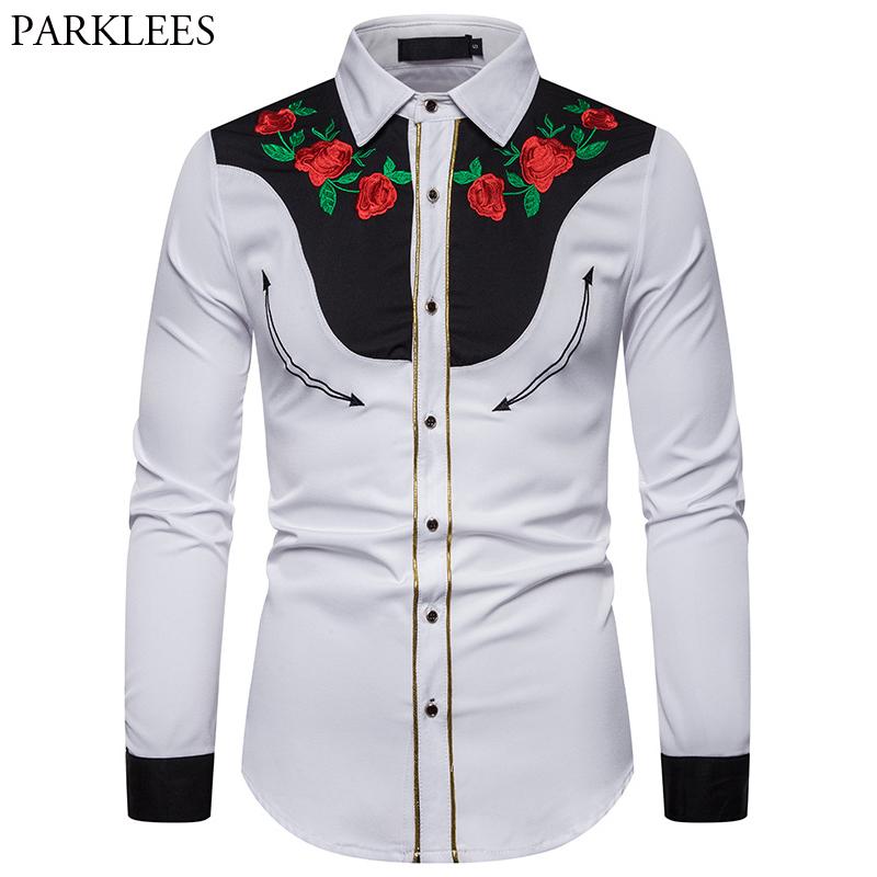 Floral Embroidery Men Shirts Vintage Western Cowboy Shirt Men Rose Flower Long Sleeve White Shirt Design Dress for, Black
Floral Embroidery Men Shirts Vintage Western Cowboy Shirt Men Rose Flower Long Sleeve White Shirt Design Dress for, Black