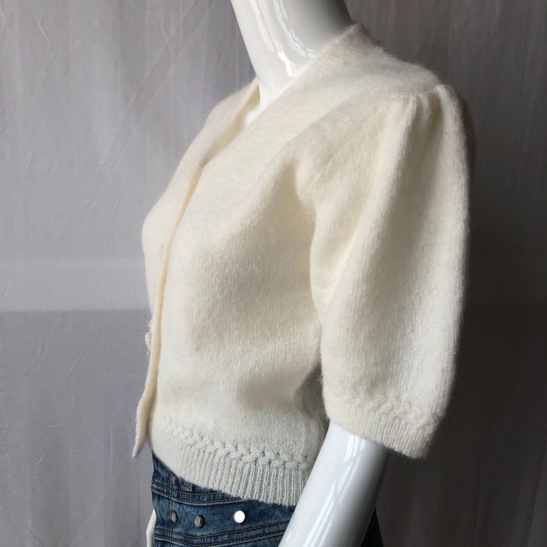Women Sweater Early Spring New Puff Sleeve Short Sleeve Knit Mohair Sweater Cardigan 201017