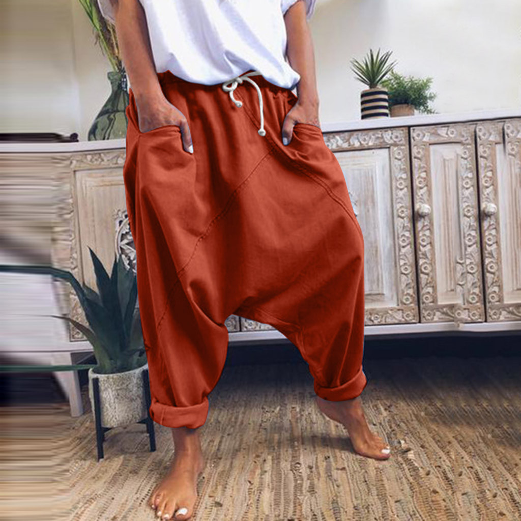 Women's Casual Harem Pants: Solid Color, Hip Hop Loose Trousers With Pockets B3