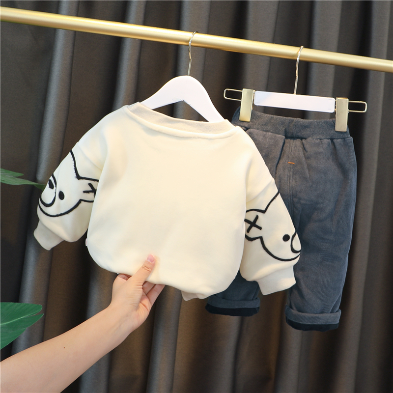 HYLKIDHUOSE Baby Girls Boys Clothing Sets Toddler Infant Winter Plush Clothes Cartoon Tops Pants Children Kids Casual CoatumeX1019