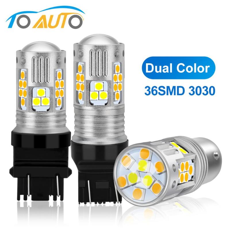 

2Pcs 1157 BAY15D P21/5W Dual Color Led T20 7443 W21/5W Car DRL Turn Signal Lamp Led Bulb T25 3157 P27/7W Auto Lights Bulb 12V, As pic