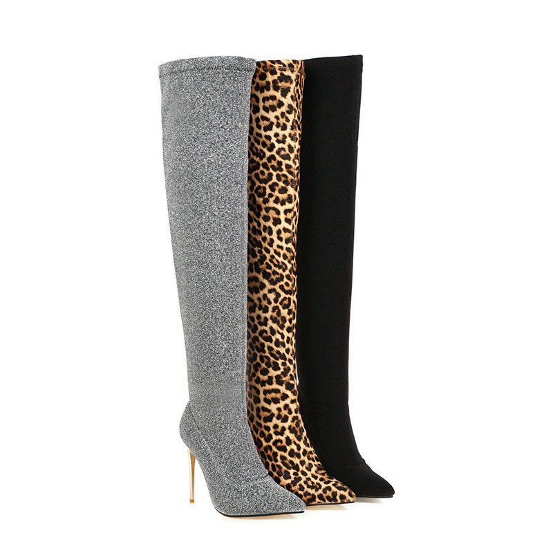 2021 New Women Over the Knee Super High Heeled Leopard Socks Shoes Woman Autumn Winter Warm Long Boots Plus Size 43 0vel, Silver
2021 New Women Over the Knee Super High Heeled Leopard Socks Shoes Woman Autumn Winter Warm Long Boots Plus Size 43 0vel, Silver