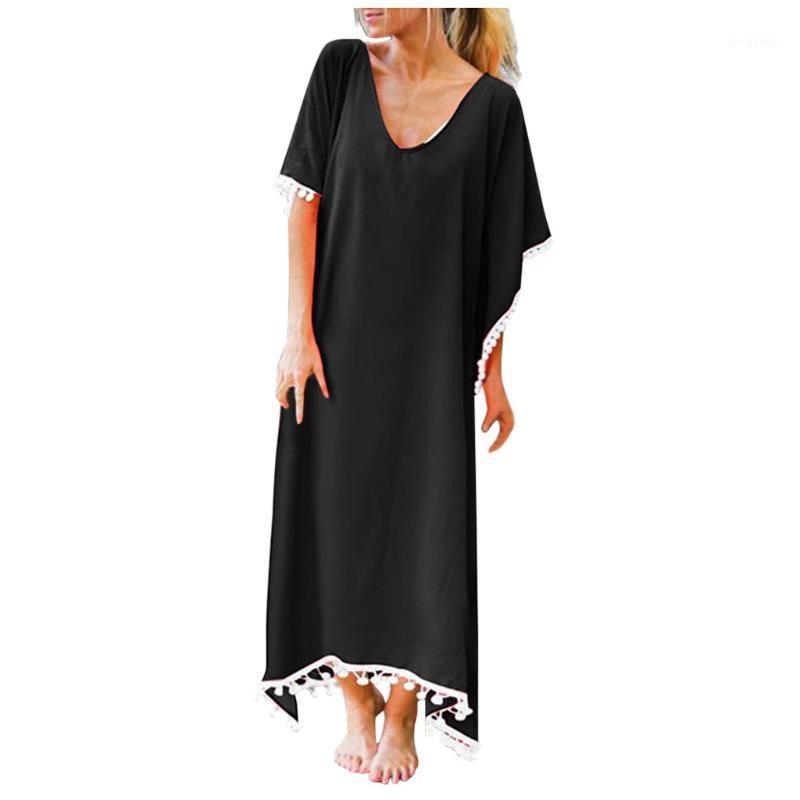 SAGACE Women's beach tunics Dress Women Summer Beach Solid Pom Pom Trim Loose Long Swimwear Cover Up Dress Women holiday1
SAGACE Women's beach tunics Dress Women Summer Beach Solid Pom Pom Trim Loose Long Swimwear Cover Up Dress Women holiday1