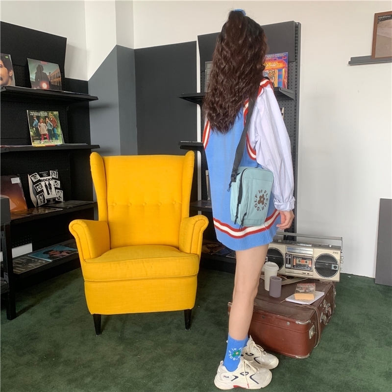 Women Sleeveless Pullover Autumn Korean Style Stripe Patchwork Casual Loose V Neck Knit Sweater Vest Waistcoat Top T362 201111