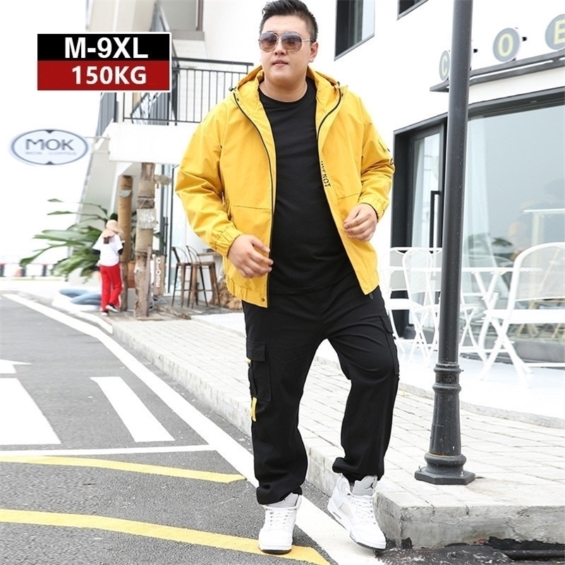 Tracksuit Men Jacket Hoodies Mens Sports Cargo Pants Tracksuits 2 Piece Set Plus Size 7XL 8XL 9XL Loose Trousers Clothes 201109