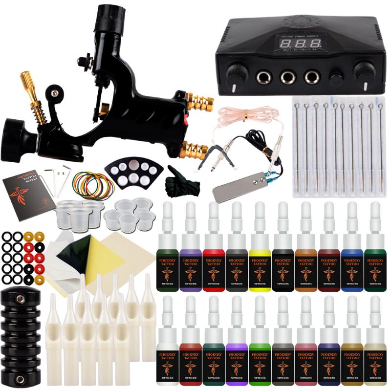 Tattoo Guns Kits Kit 1 Rotary Machine Set LCD Power Supply 20 Colors Inks Needles Accessories Permanent Makeup Body Art