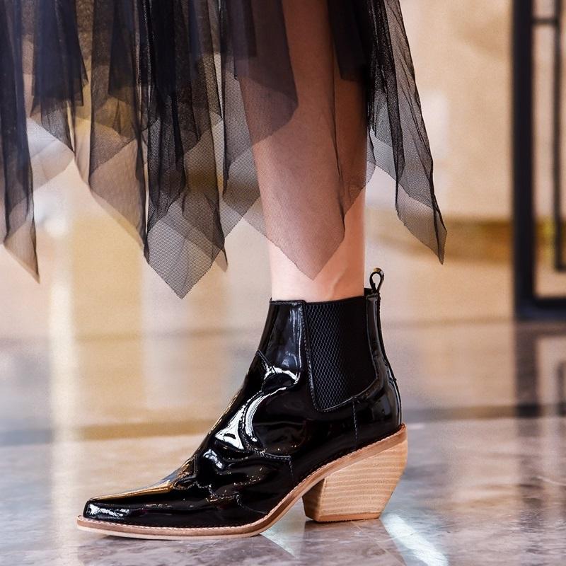 autumn winter boots genuine leather high heels appliques ankle boots woman shoes western pointed toe shoes woman booties, Black
autumn winter boots genuine leather high heels appliques ankle boots woman shoes western pointed toe shoes woman booties, Black