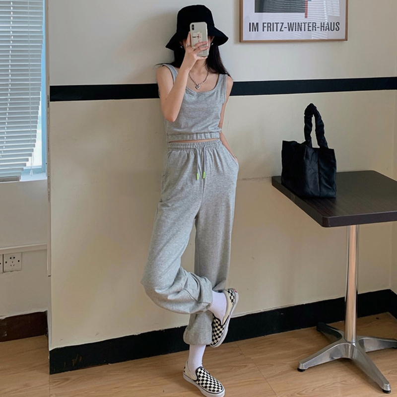 Korean Style Loose Joggers Woman Pants Sweatpants Vintage Grey Casual Trousers High Waist 2020 Autumn Streetwear Women Fashion T200609