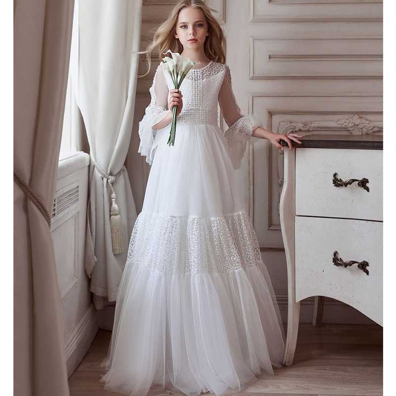 Long Sleeve Chic Flower Girl Dresses For Wedding Lace A Line Kids Pageant Gowns Floor Length First Communion Dress, Beige
Long Sleeve Chic Flower Girl Dresses For Wedding Lace A Line Kids Pageant Gowns Floor Length First Communion Dress, Beige